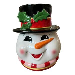Christmas Cookie Jar Ceramic Snowman with Top Hat Lid Festive Kitchen Decor New